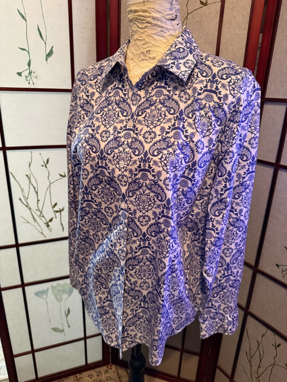 Chico's Blue and White Paisley Button-Down Shirt